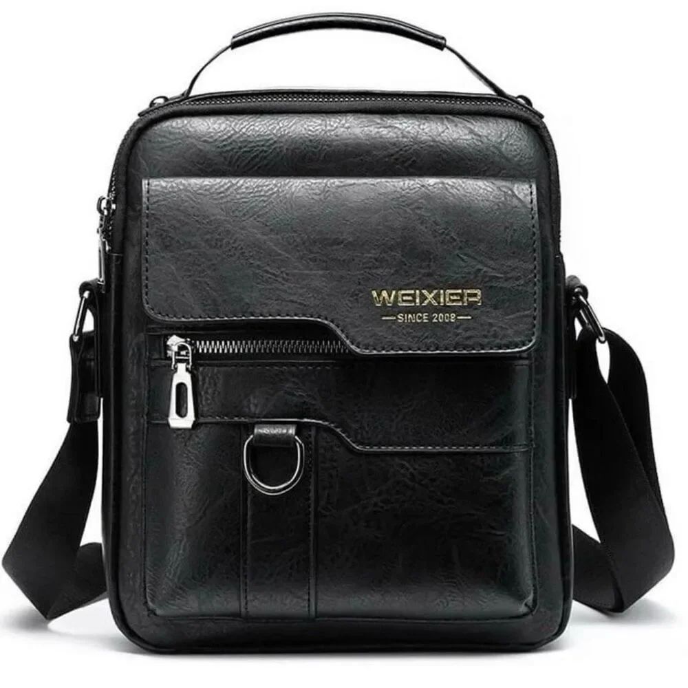 NWT WEIXIER Vintage Black Shoulder Spacious Multi-Pocket Office Travel Men’s Bag